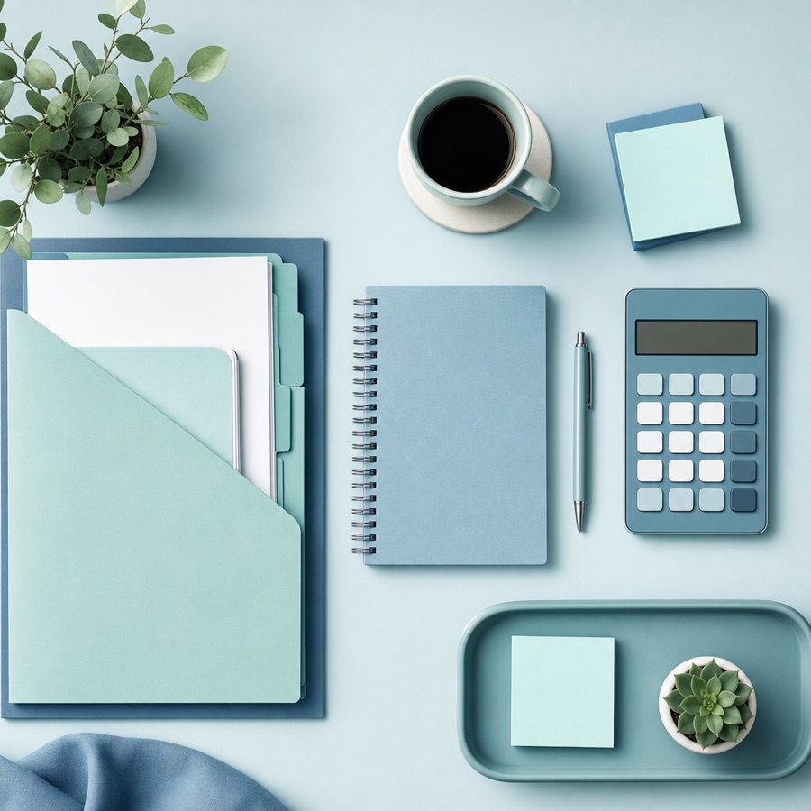 Escritorio ordenado con documentos y herramientas para organizar las finanzas